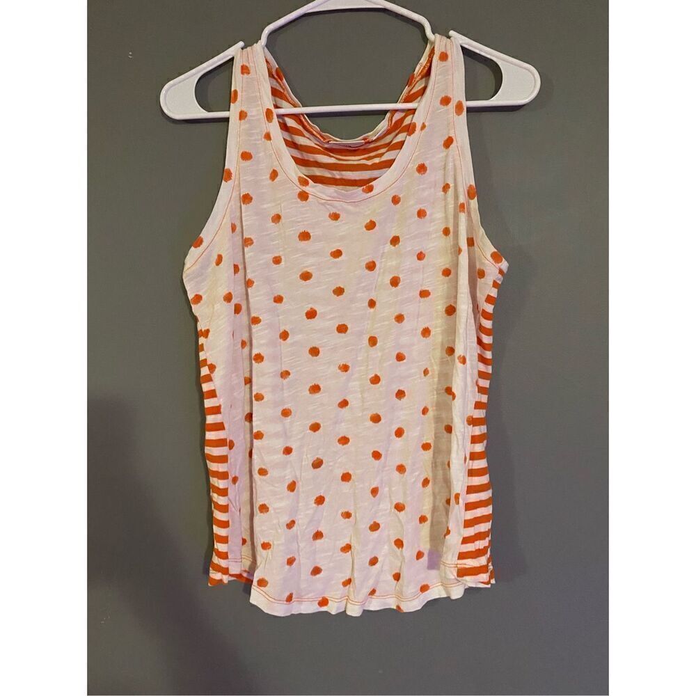 Cato White And Orange Stripes And Polka Dots Tank Top Size Large
